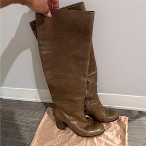 Prada Distressed Taupe Leather High Boots 39